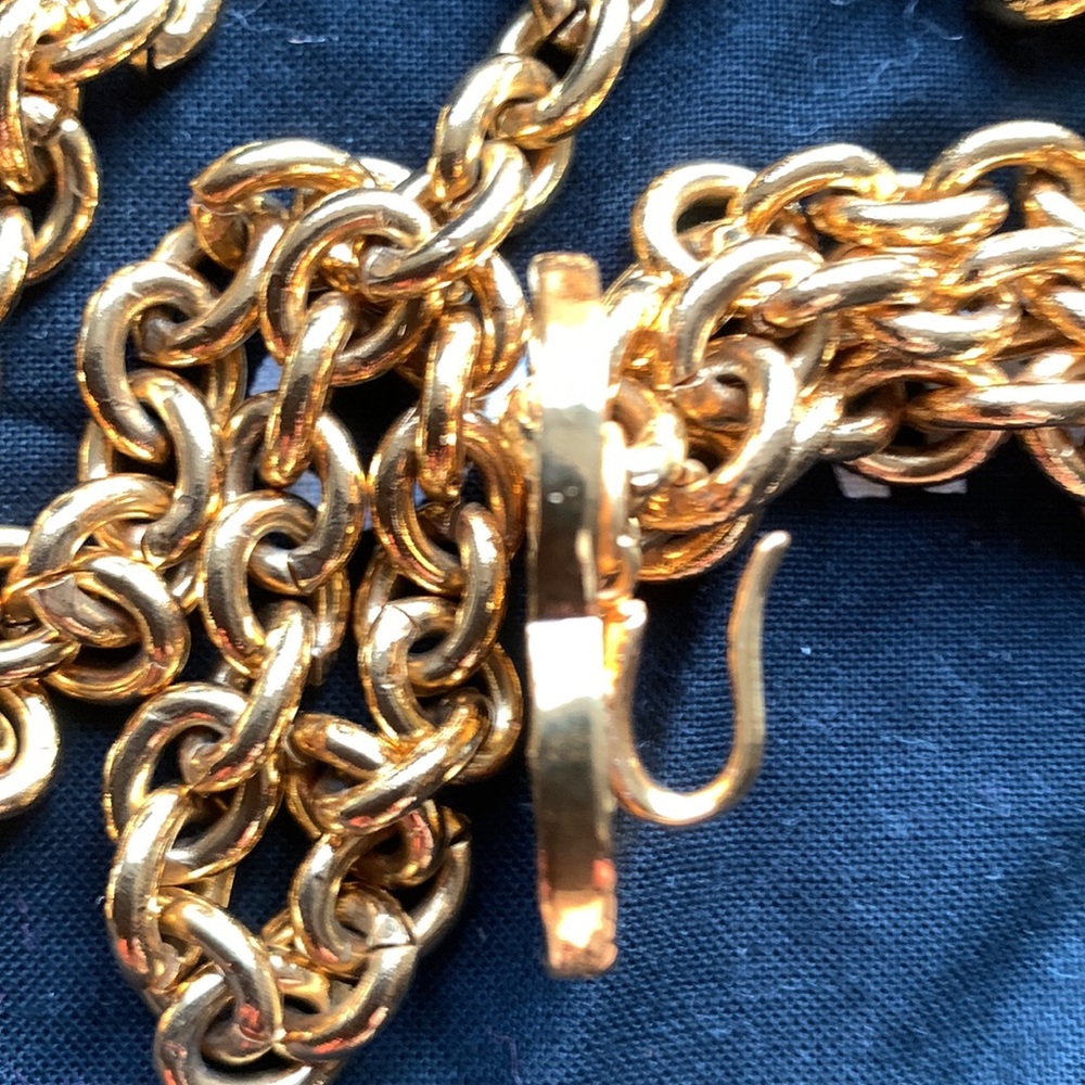 CHANEL 💛 Vintage RARE Gold Tone Chunky CC Logo 5 Chain Link Belt Necklace  🖤 - Picture 7 of 12